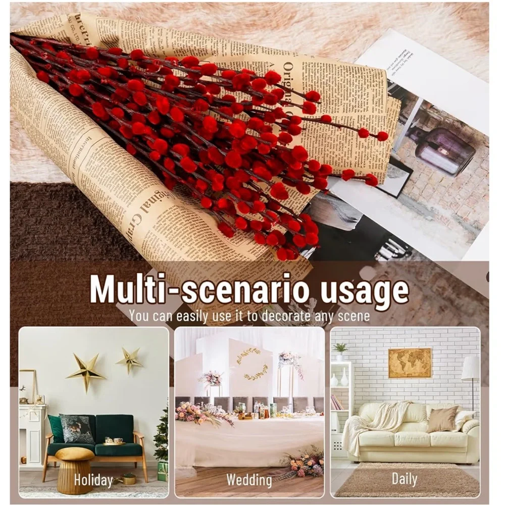 Red Willow Stems 100% Real Floral Plant Home Holiday Decor 16” Length (60pc)